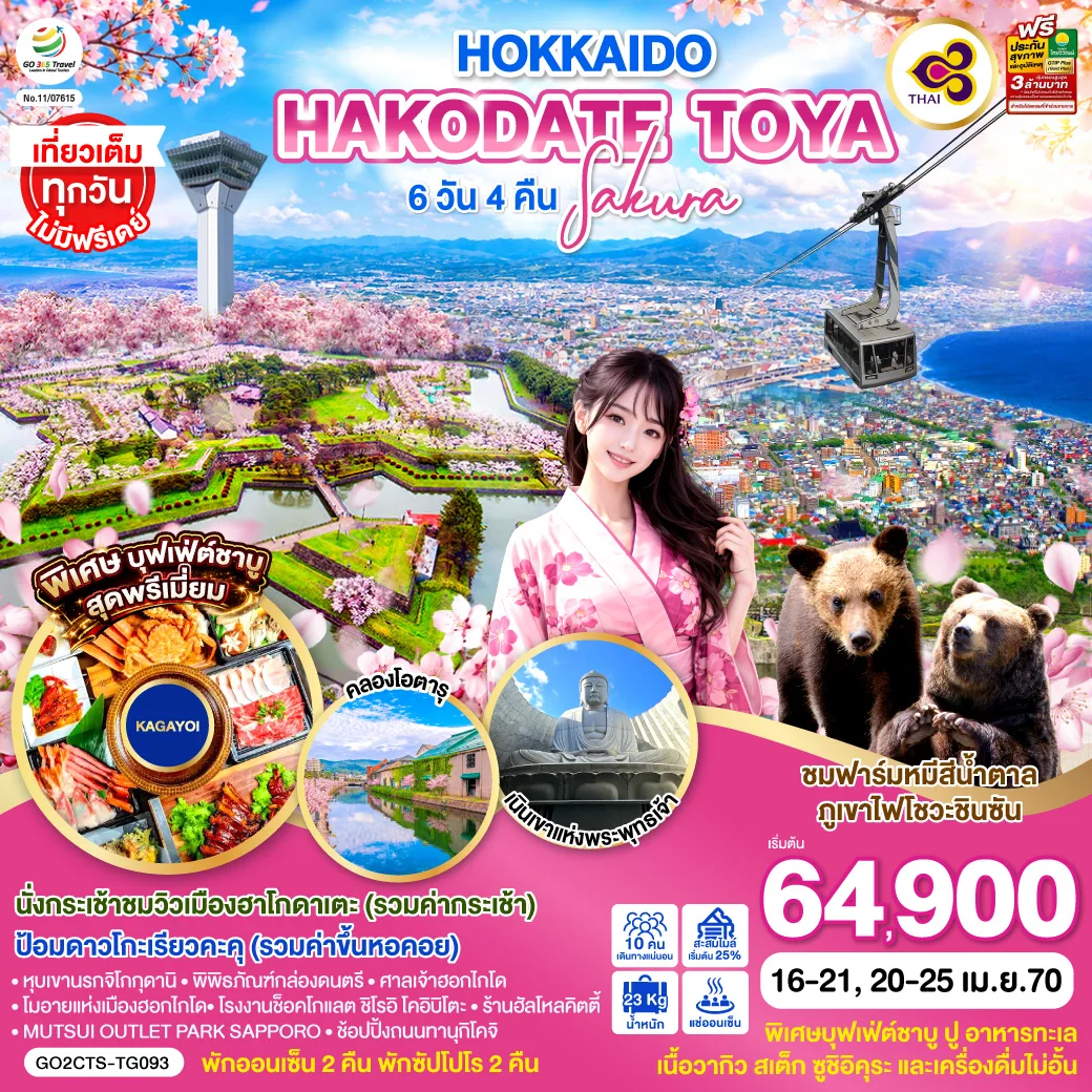 HOKKAIDO HAKODATE TOYA SAKURA 6D 4N โดยสายการบินไทย [TG]
